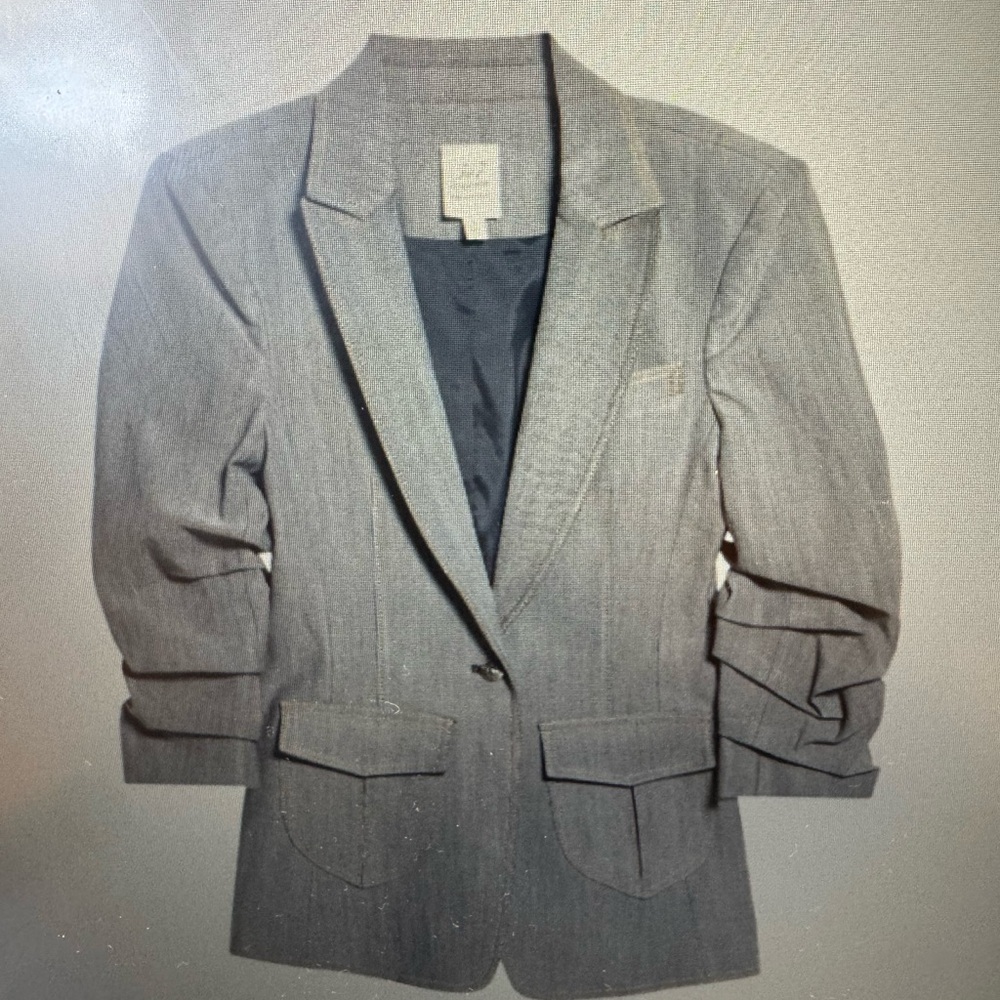 Cinq a Sept Louisa fitted Denim jacket in Aegean Blue/yellow stitching size 6